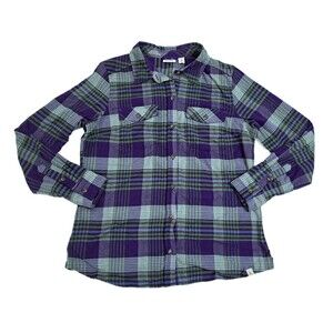 LL BEAN Shirt Womens Xl Whisper Lodge Flannel Plaid Button Up Western Blue Green